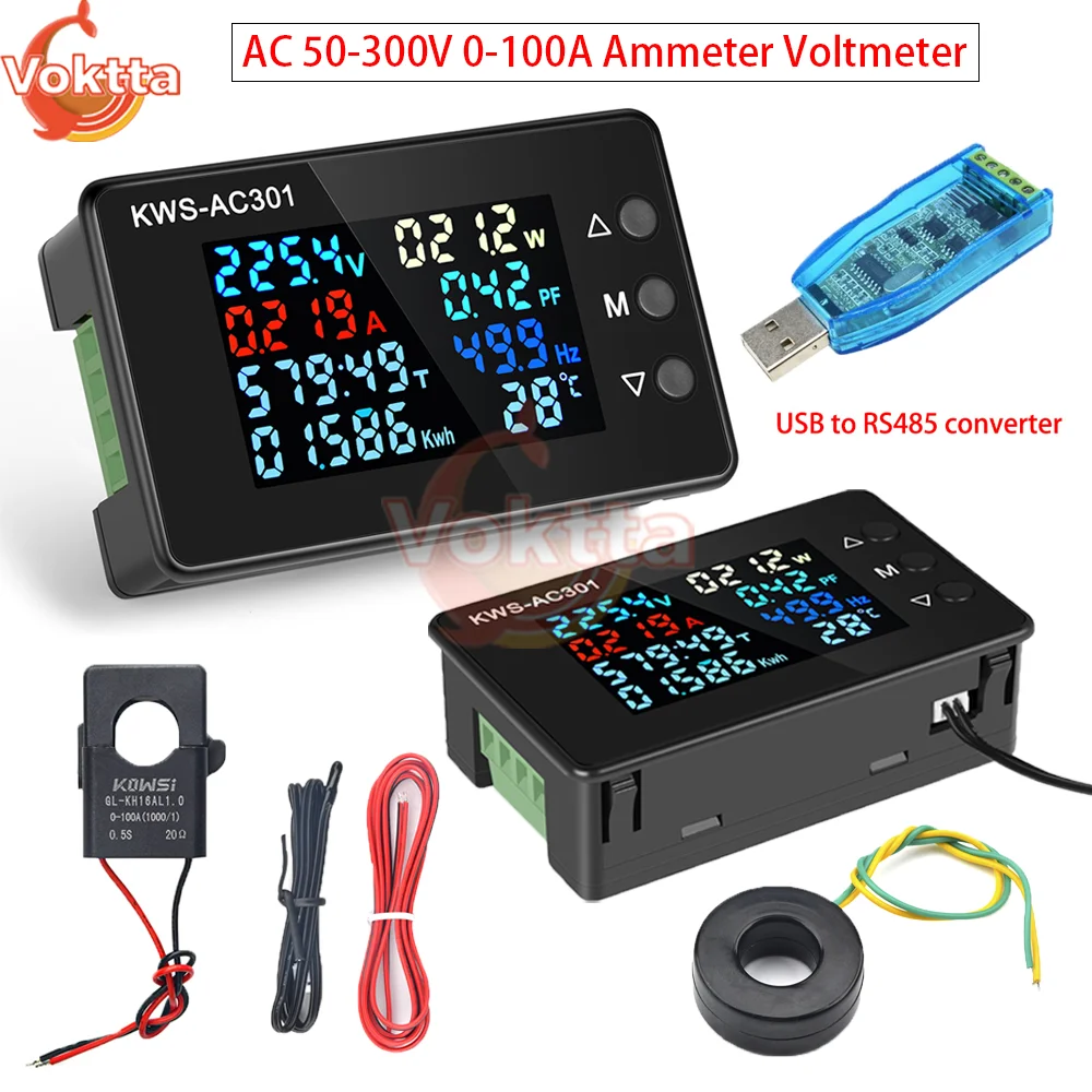 AC 50-300V 0-100A Amperometro Voltmetro 50A/100A Trasformatore Tensione Corrente Tester Energia Elettrica Misuratore di Potenza Monitor di Temperatura