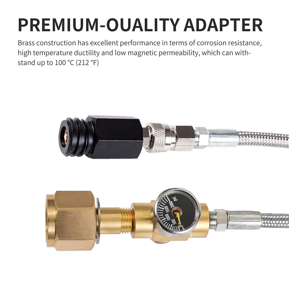 기계에 표준 CGA 320 밸브를 사용하기 위한 압력 게이지와 배기 밸브가 있는 60인치 호스 탱크 실린더 어댑터