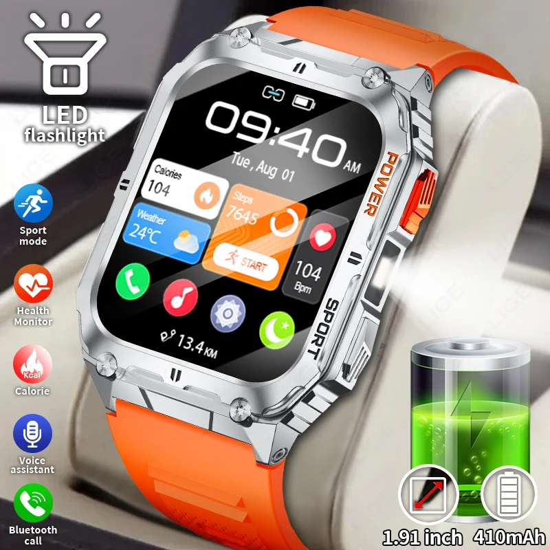 LIGE LED Light Smart Watch Men Sport Tracker 410 mAh Ultra Long Battery Life Waterproof Watch Bluetooth Call Outdoor Smartwatch