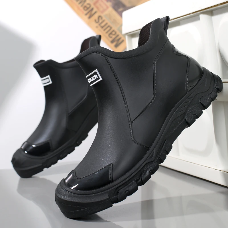 Fashion High Top Men Rain Boots Anti-slip Waterproof Oil-proof Chef Shoes Lightweight Women Ankle Work Shoes Couple Water Shoes