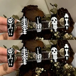 24pcs White Skull Press on Nails Black Long Ballet Halloween Fake Nail Patch Full Cover Wearable Ghost Skull False Nail Tips