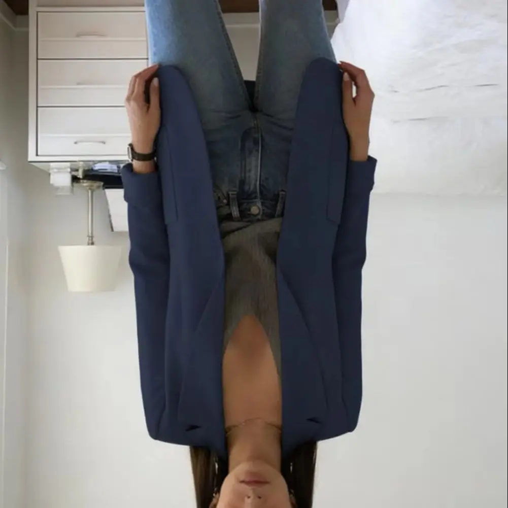 

Базовый пиджак, однотонный приталенный офисный женский костюм, пальто с лацканами и длинным рукавом, открытая передняя куртка, простой повседневный пиджак, пальто