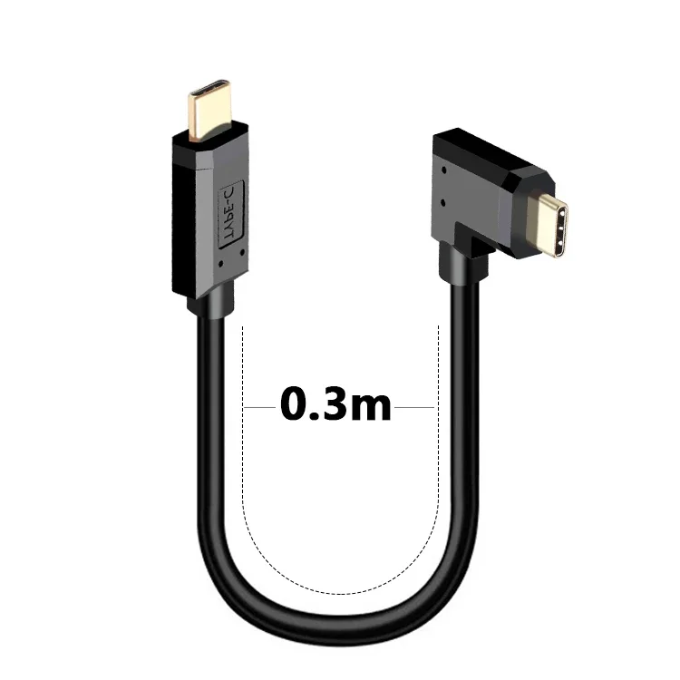 USB 3.1 Tipo-C macho para macho Dual Head cabo de dados, 90 graus, PD carregamento rápido, função completa, suporte de interface banhado a ouro, 4K60hz