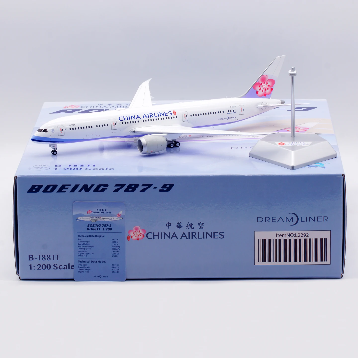 

L2292 Коллекционный самолет из сплава в подарок SQ Wings 1:200 CHINA Airlines «Dreamliner» Boeing B787-9 Литая под давлением модель самолета B-18811