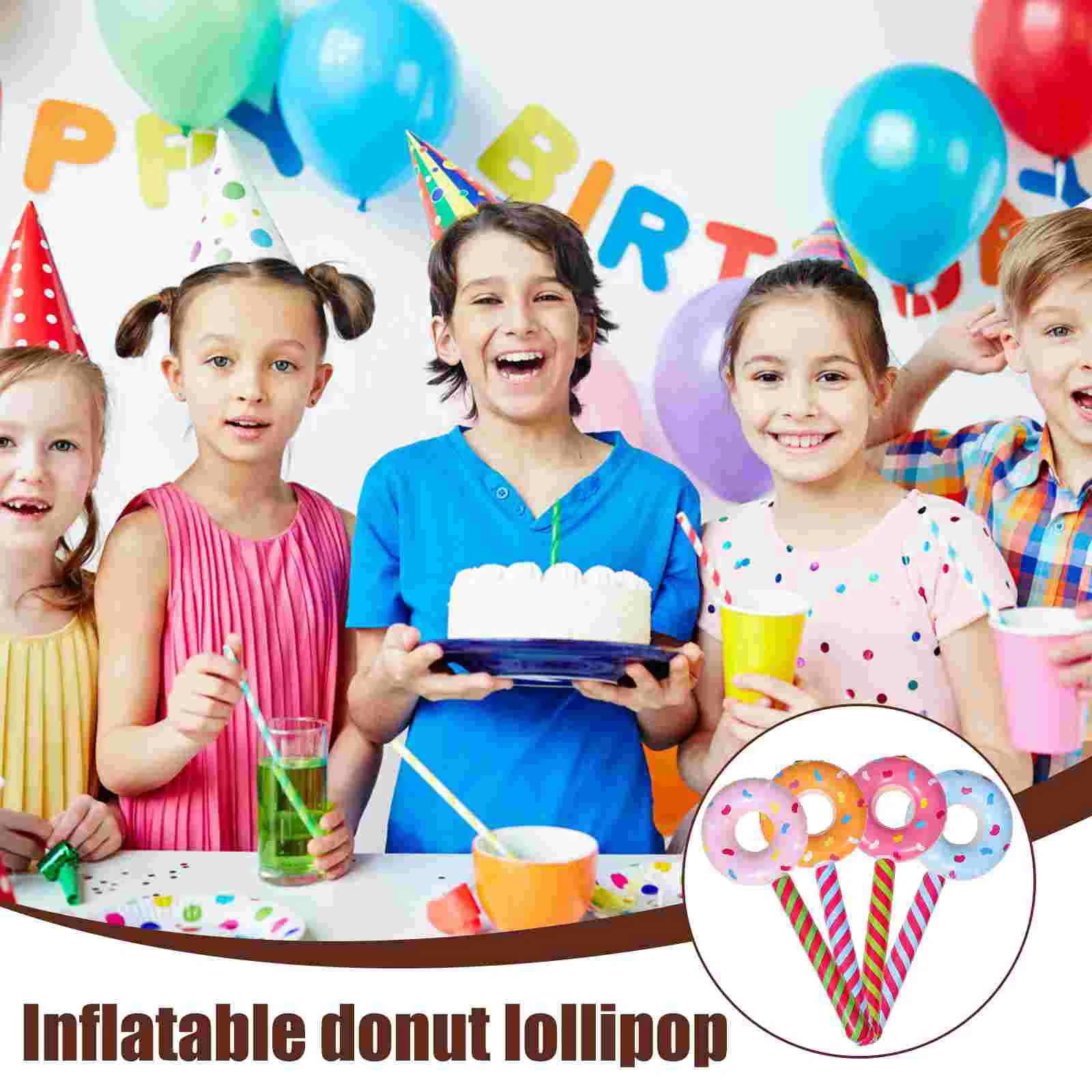 4 Pcs Donut Inflatable Stick Costume Lollipop Balloons Props Pool Toys PVC Plaything for Kids Lollipops Baby Sticks