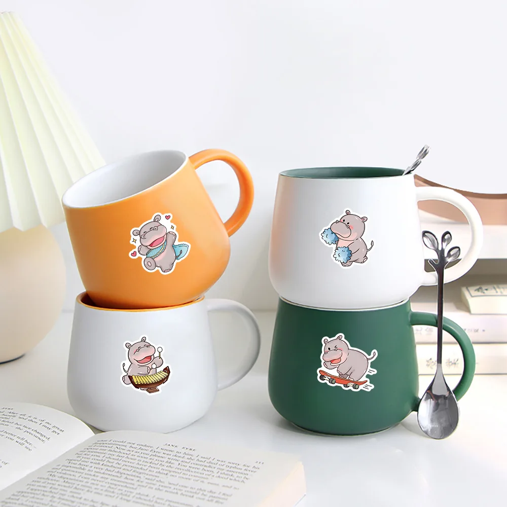 10/30/54 قطعة الكرتون الحيوان لطيف ليتل فرس النهر ملصق Kawaii الكتابة على الجدران مائي الاطفال لعبة DIY بها بنفسك سجل القصاصات المحمول كوب ماء جراب هاتف