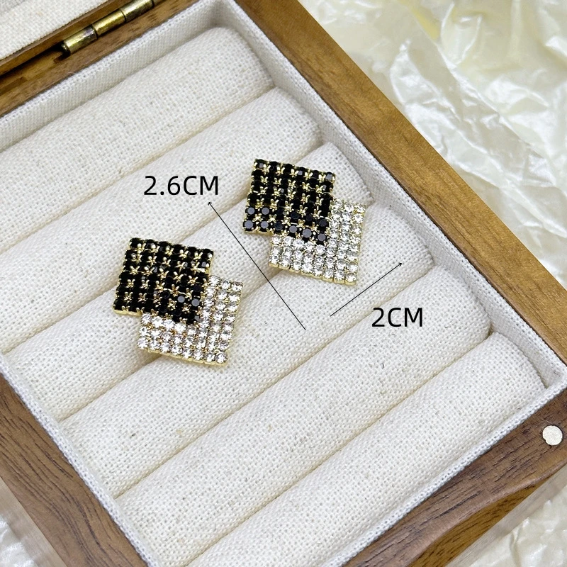 Black White Square Big Full Crystal Rhinestone Stud Earring for Women New Geometry Transparent Jewelry Christmas Girl Gift