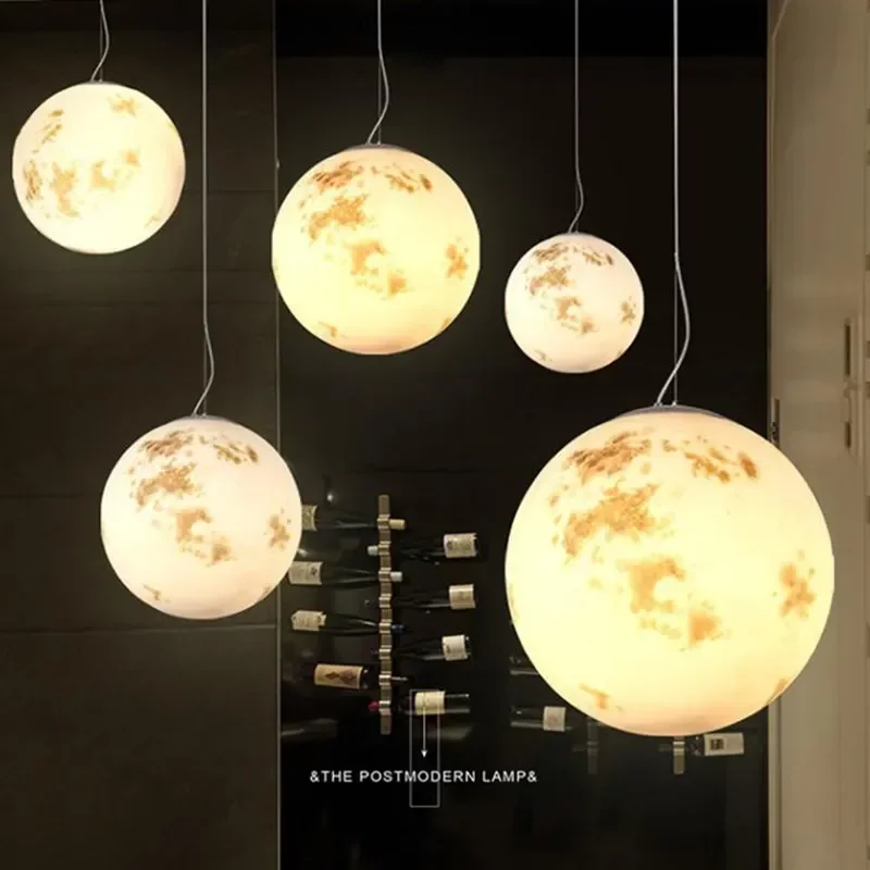 Creative Moon Pendant Lamp Modern LED Ball Hanging Lamp For Bedroom Parlor Garden Hallway Decor Nordic Planet Pendant Light