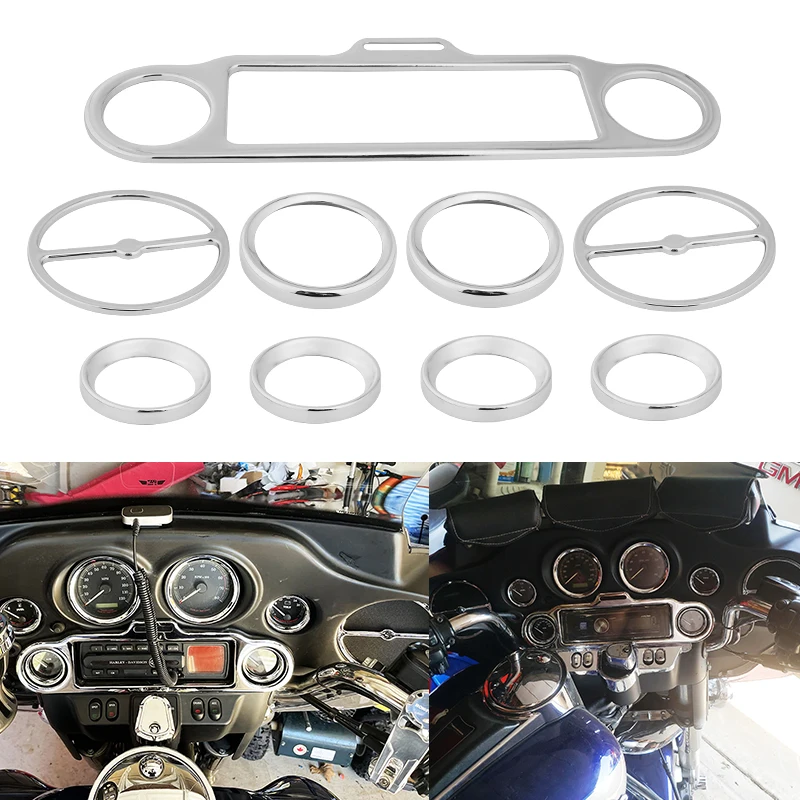 Motorcycle Chrome Metal Radio Gauge Bezel Trim Kit for Harley Touring Electra Road Street Glide Road King 1996-2013