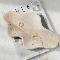 Travertine Serving Tray for Coffee Table Irregular Decorative Trinket Dish for Jewelry Ring Key