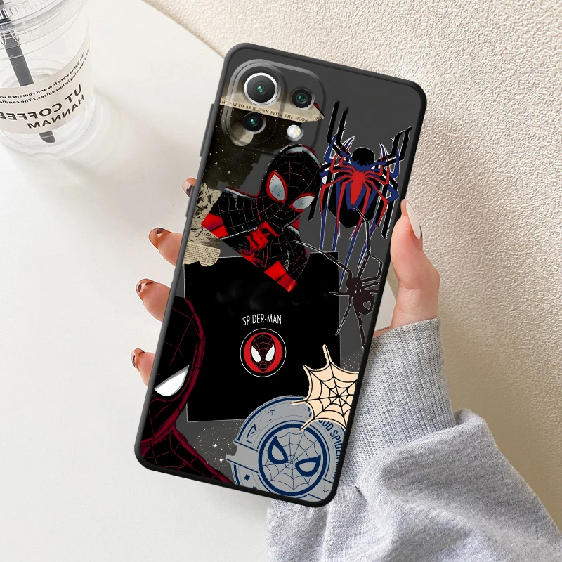 Casing untuk Xiaomi Mi 11 12 13 Lite 10T 11T 12T Pro 12X 13 14 15 Pro Sampul Ponsel Hitam Lembut Marvel Spider Man Lucu