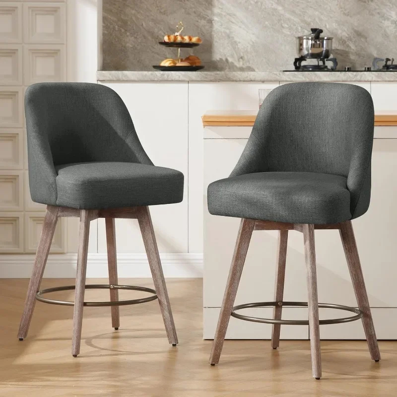 Bekrvio Counter Bar Stools Modern Mid-Century Swivel Barstools with Backs and Wood Legs Linen Fabric Upholstered Bar Chairs