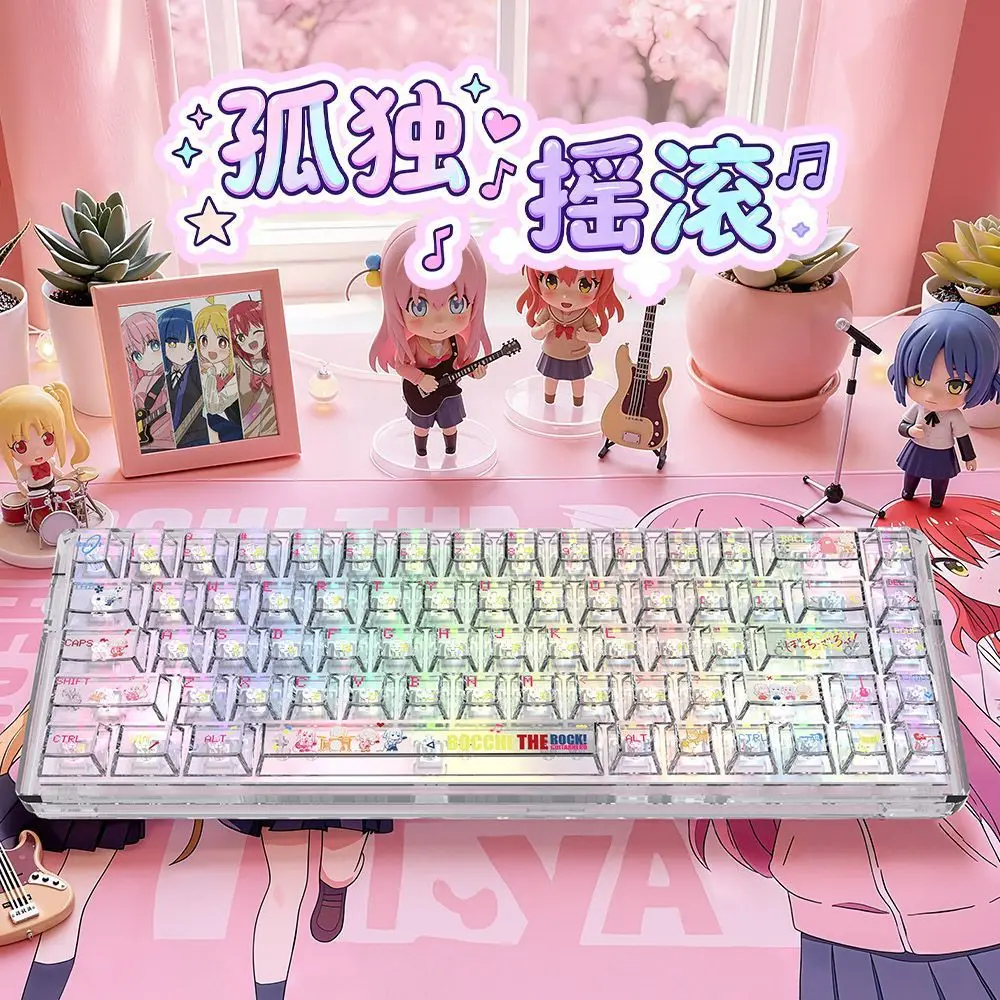 Bocchi The Rock! Anime Keycaps Pink Fully Transparent Key Caps Mechanical Keyboard Custom Keycap Set PC Gamer Boys Girls Gifts