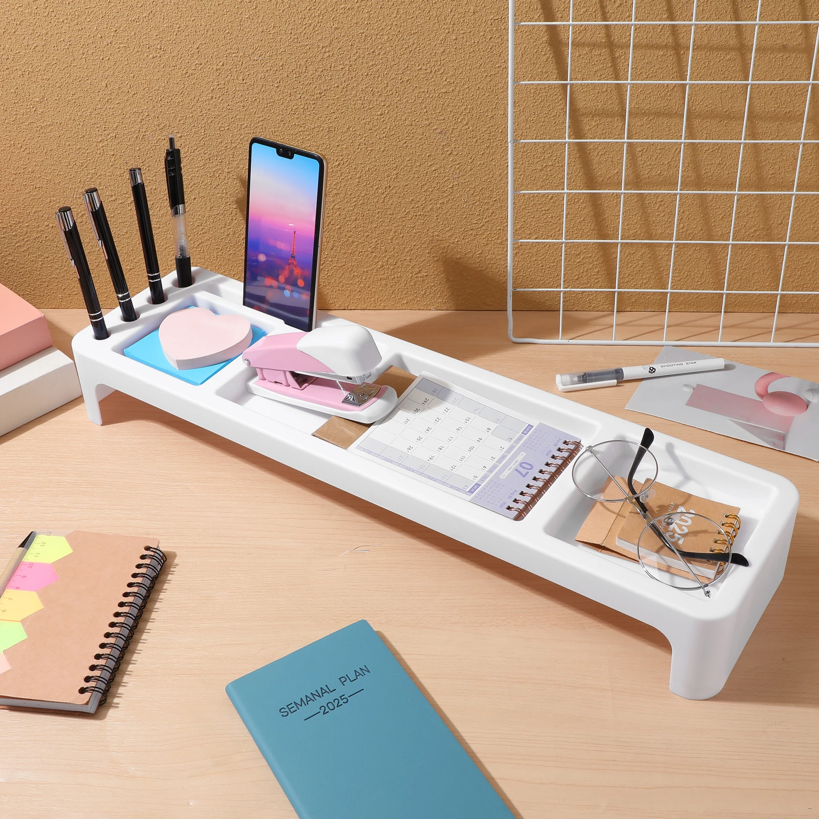 

Keyboard Shelf ABS White Multifunctional Supporting Shelf for Home Desktop Rack Computer Notes Phone Pen Holder