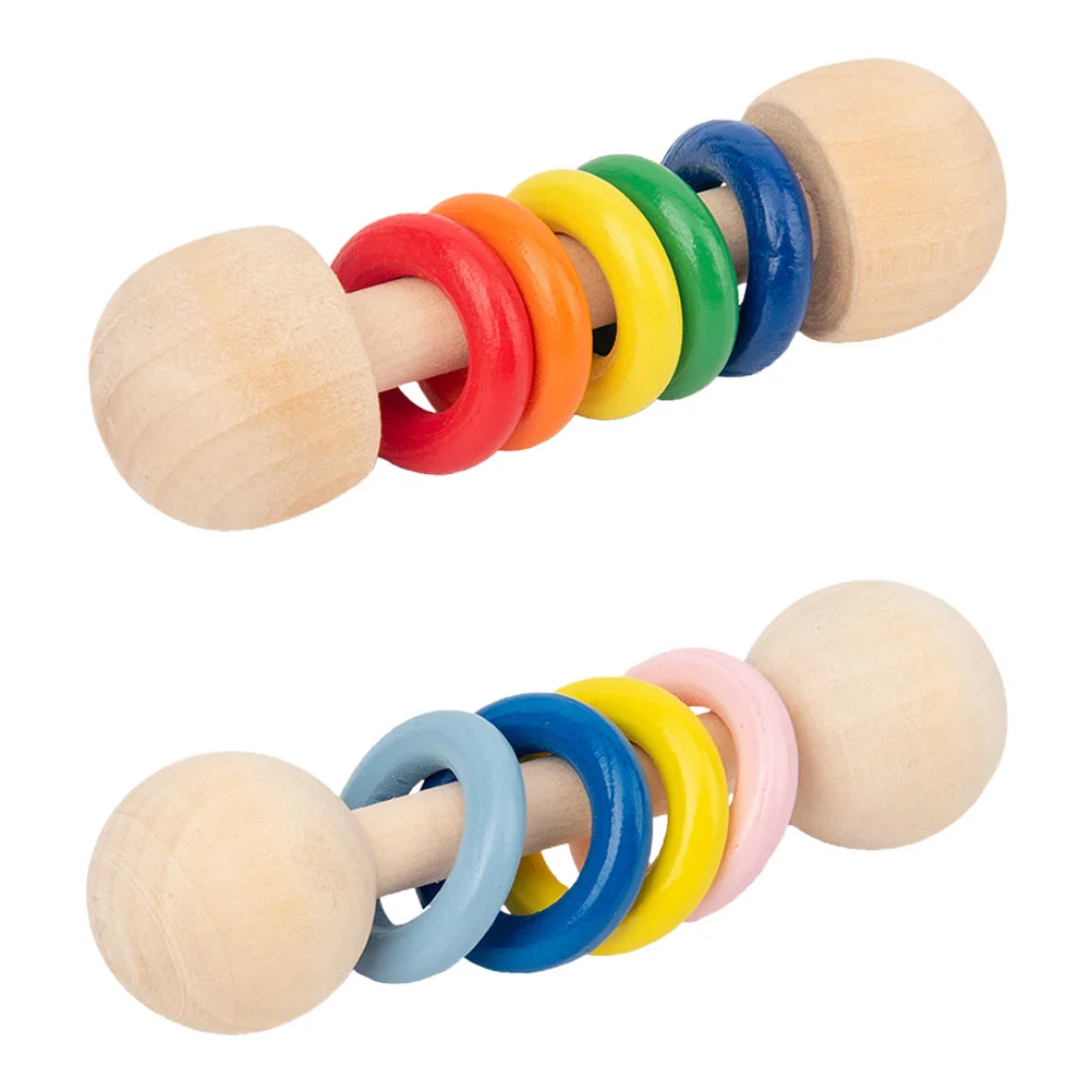 2 Pcs Bed Bell Music Color Hand Child Baby Toys Grab Rattle 107X3CM Wooden Kids Early Educational Plaything