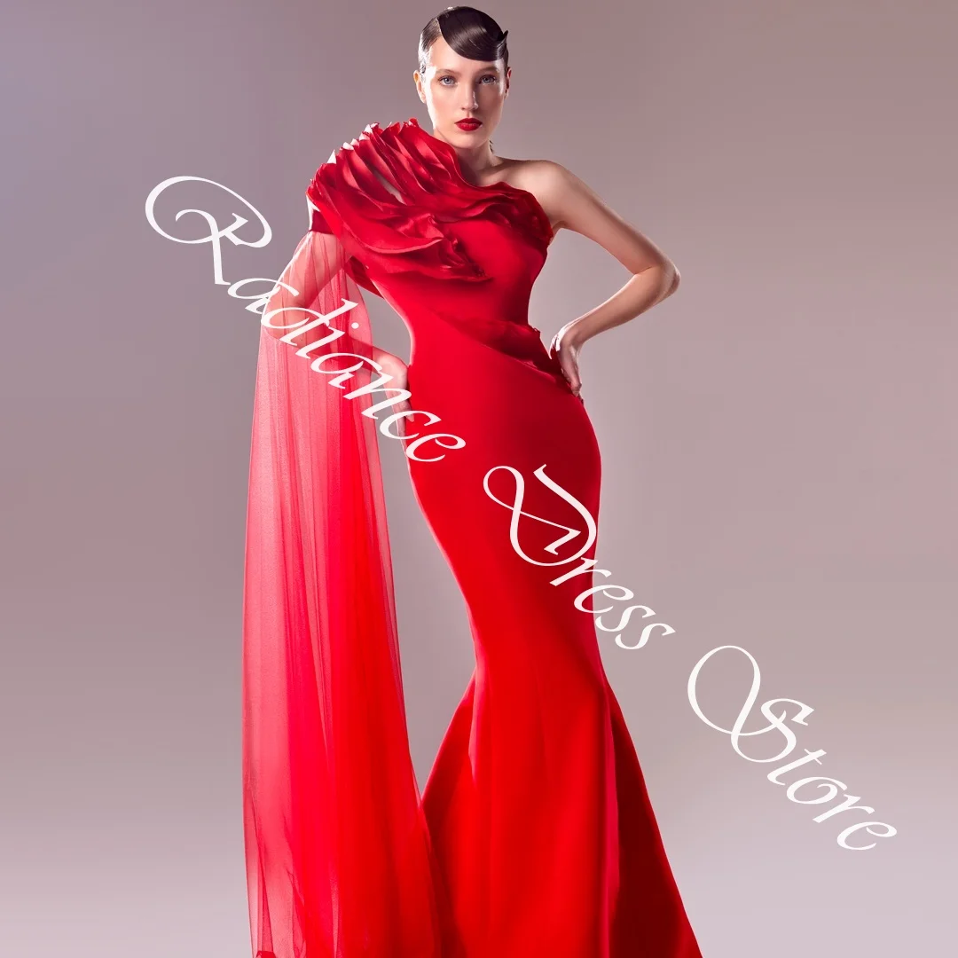 تخصيص حساسة جيرسي حورية البحر كتف واحد المتدرج فساتين السهرة قصيرة الأكمام سستة الظهر واتو قطار حفلة موسيقية الدكتور #5