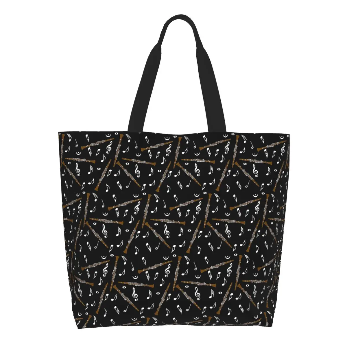 Clarinet Music Note Pattern Shopping Tote Bag Canvas Large Capacity Shoulder Bags Shopper Grocery Handbag for Women