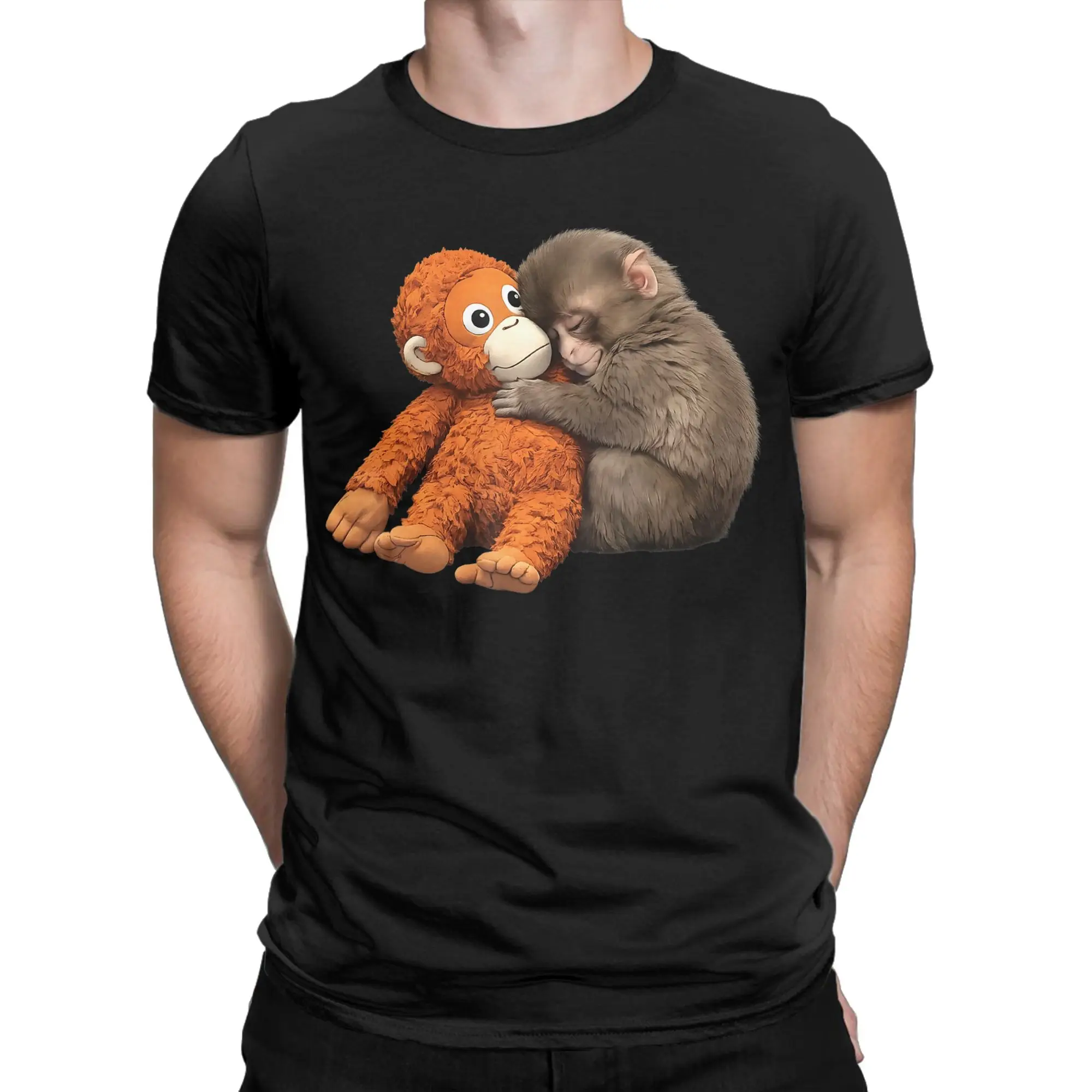 Men's T-Shirts Cute Baby Monkey Punch Vintage Cotton Tees Short Sleeve  T Shirt O Neck Tops 4XL 5XL