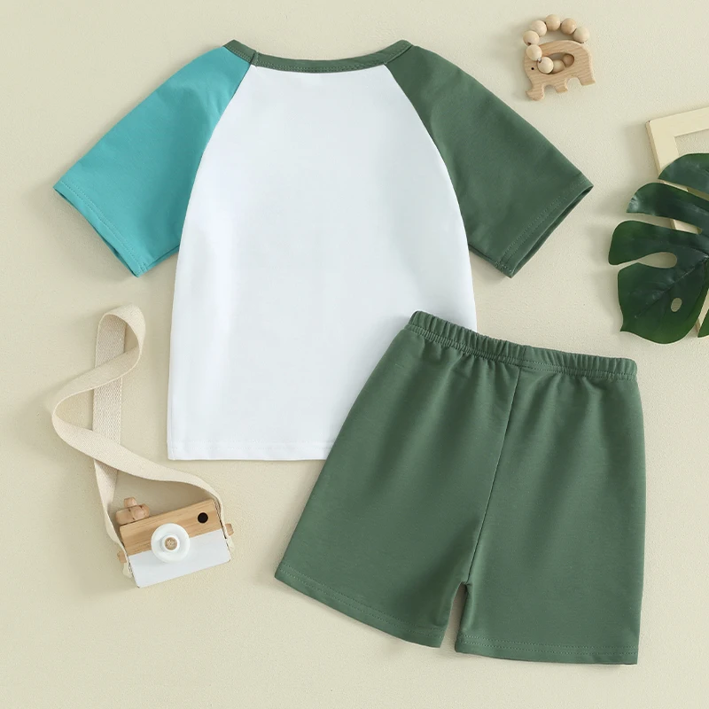 

Kid Boy Summer Shorts Set Toddler Little Dude Outfit Short Sleeve Contrast Color T Shirt Elastic Waist Shorts 2pcs