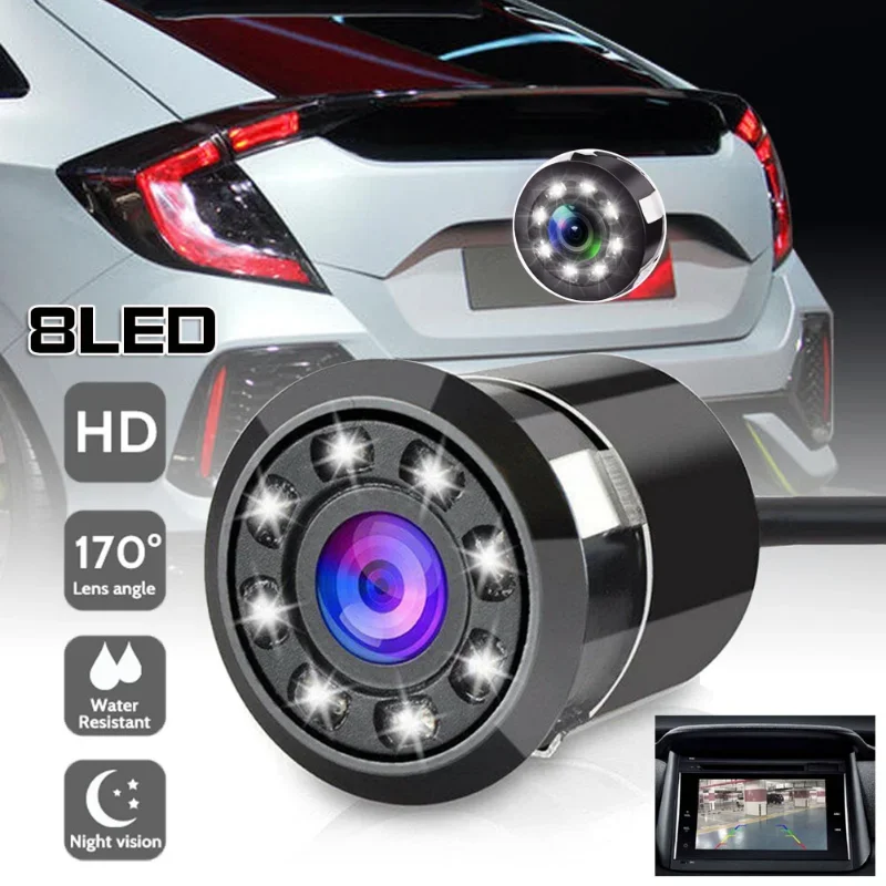 8 LED Car Reversing Rear View Camera Night Vision Cam Kit Waterproof Shockproof Color Vehicle Camera for Car Parking Reverse