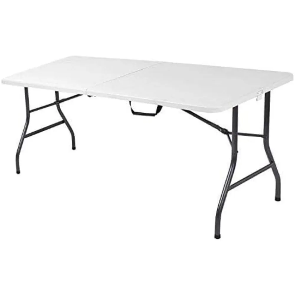 6 Foot Plastic Folding Table - Folds in Half with Carrying Handle Rectangular