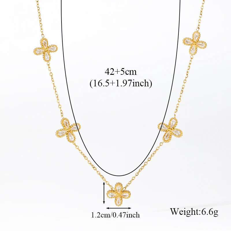 GANPUP 316L Edelstahl Blume Zirkonia Halskette Armband Ohrringe Set Statement 18K PVD vergoldet Stilvoller Schmuck Geschenk – Detail 6