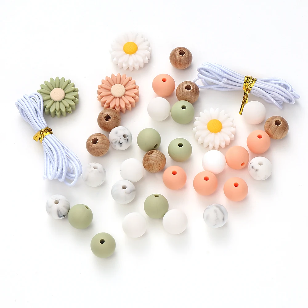 New Silicone Beads Cute Colored Sunflower Round Focal Beads Food Grade For Making DIY Bracelet Baby Nursing Teether Accessories