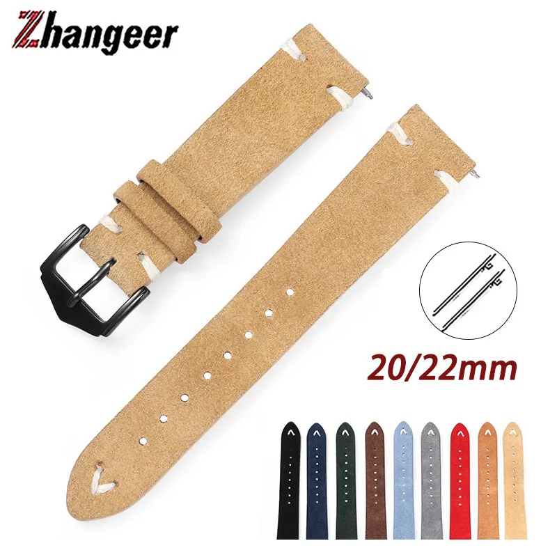 Suede Leather Watch Straps Handmade 20mm 22mm Universal Wrist Band Quick Release Watchband For Huawei GT5/4/3 Replace Band