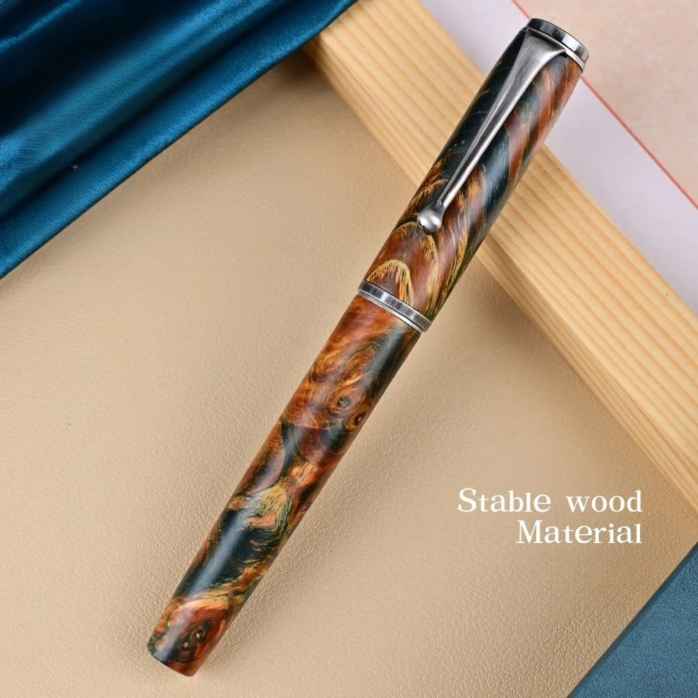 PK Jinhao Pen,Wingsung Fountain Pen Stacked Multi-layer Long Knife Tip 0.5F/1.0/3.0 M B Nib Wooden Ink Pen Collection Practice