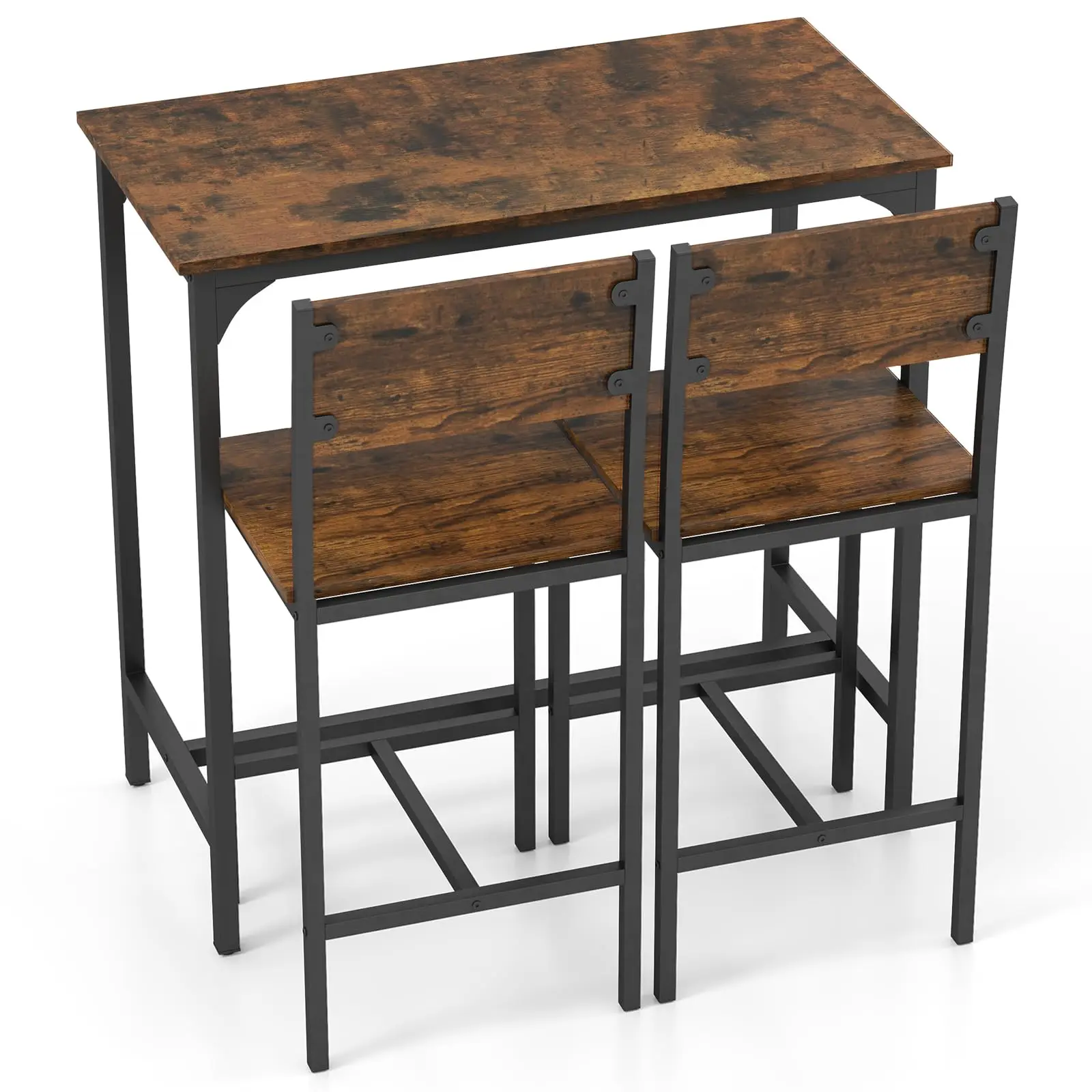 

3-Piece Industrial Bar Table And 2 Counter Height Stools For Small Space Apartment Kitchen Dining Set