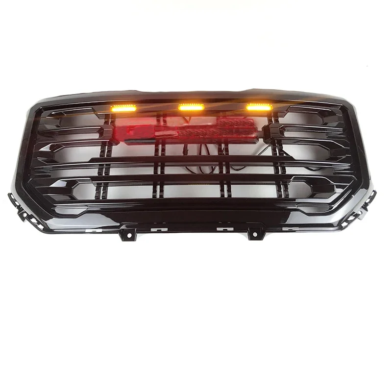 Front Upper Grill Gloss Black Grille Led Front Racing Grille fit For GMC Sierra 1500 2007-2013