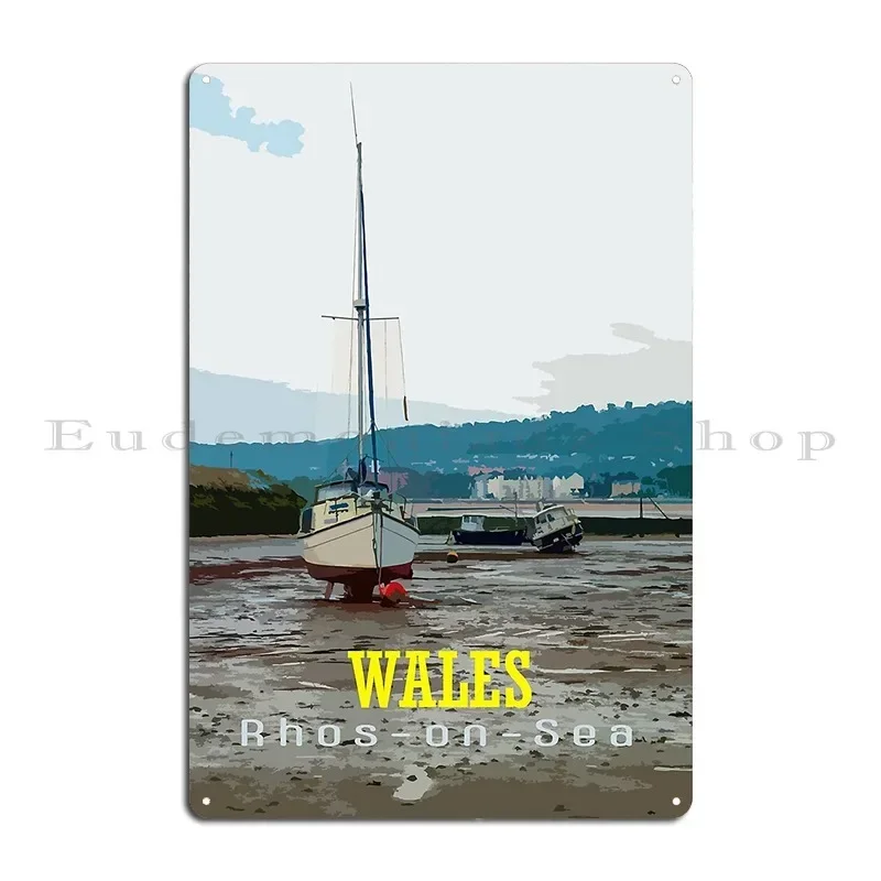 Rhos On Sea Wales Uk Retro Travel Poster Metal Sign Kitchen Retro Create Designer Bar Tin Sign Poster