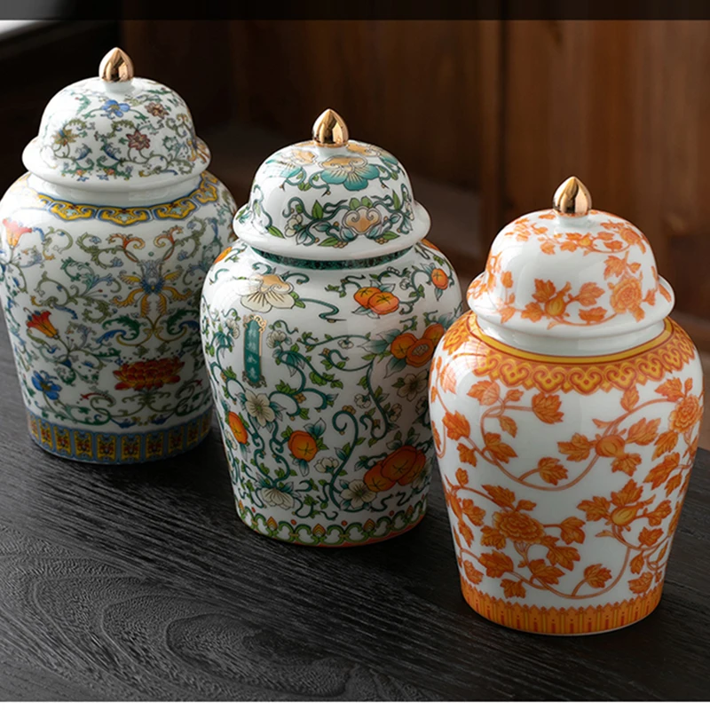 

High-grade Colorful Candy Jar Ceramic Tea Sealed Table Top Vase Handicraft Household Dried Fruit Coffee Bean Storage Bottle