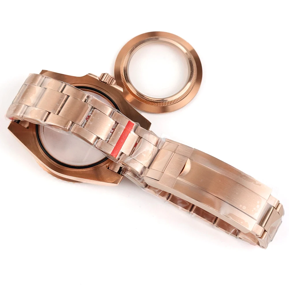 40MM Rose Gold Watch Case Waterproof Sapphire Glass For NH35 NH36 NH38 Movement GMT SUB Yacht-Master Case Brushed Oyster Strap