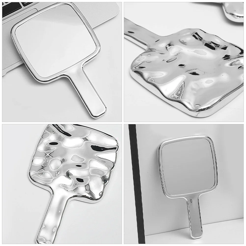 مرآة محمولة محمولة مع مقبض مكياج، مرآة سفر صغيرة خفيفة الوزن باللون الفضي للنساء أثناء الولادة #4