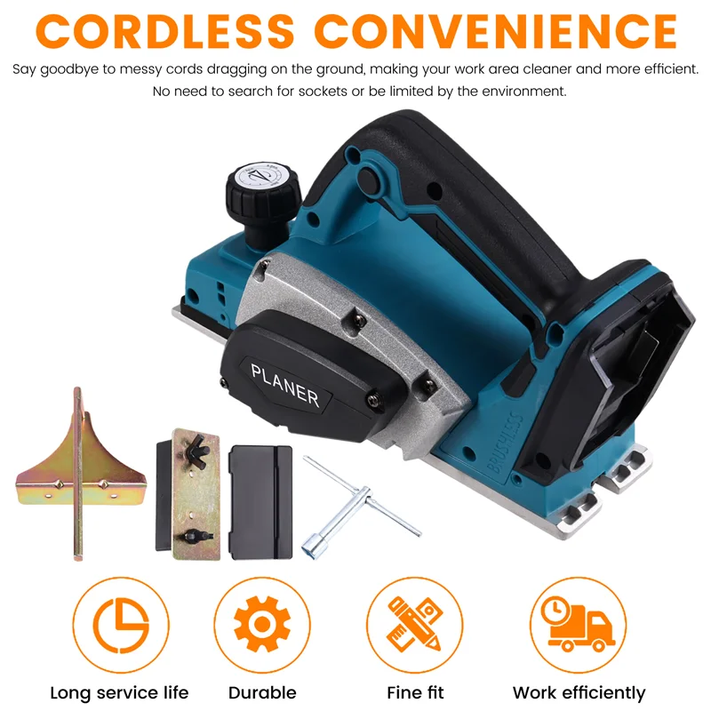 

WORTHOWN-For 18V Rechargeable Lithium Battery Powered Handheld Woodworking Tool Brushless Cordless Electric Planer