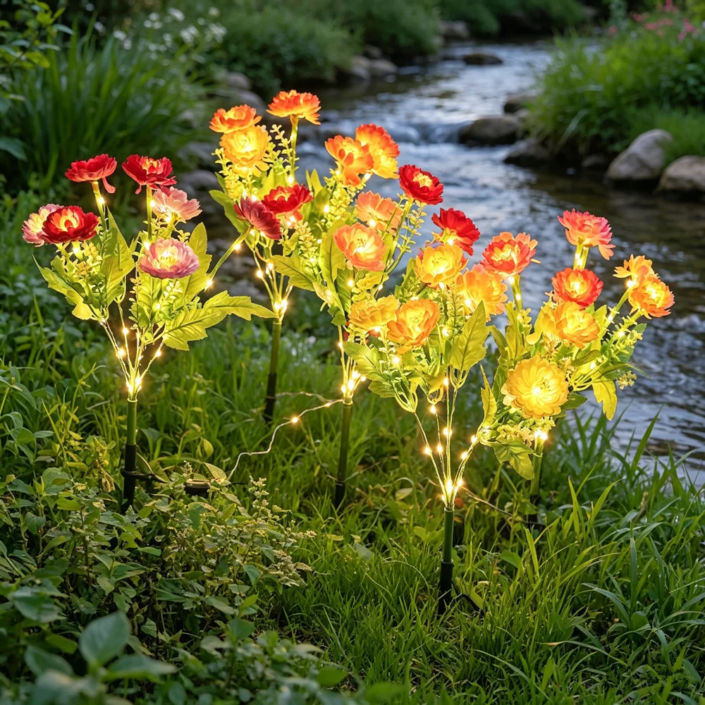 LED Summer Garden Flower Lights Solar 7-heads Snow Lotus Lawn Lamp for Wedding Party Outdoor Holiday Yard Christmas Decoration