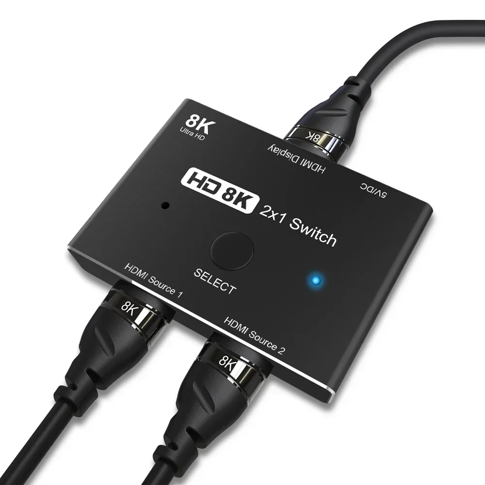 8K Video Switcher HDMI 2.1 2 in 1 Out 8K@60Hz 4K@120Hz HDMI Switch 8k 2x1 Audio Video Converter Display Adapter for Laptop PC TV