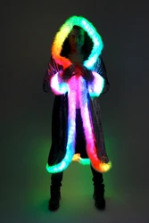 Cappotto da uomo in pelliccia sintetica con paillettes a LED, discoteca, patchwork, vestiti, felpa lunga, comoda festa, festival musicale, costume, giacche in pelliccia sintetica