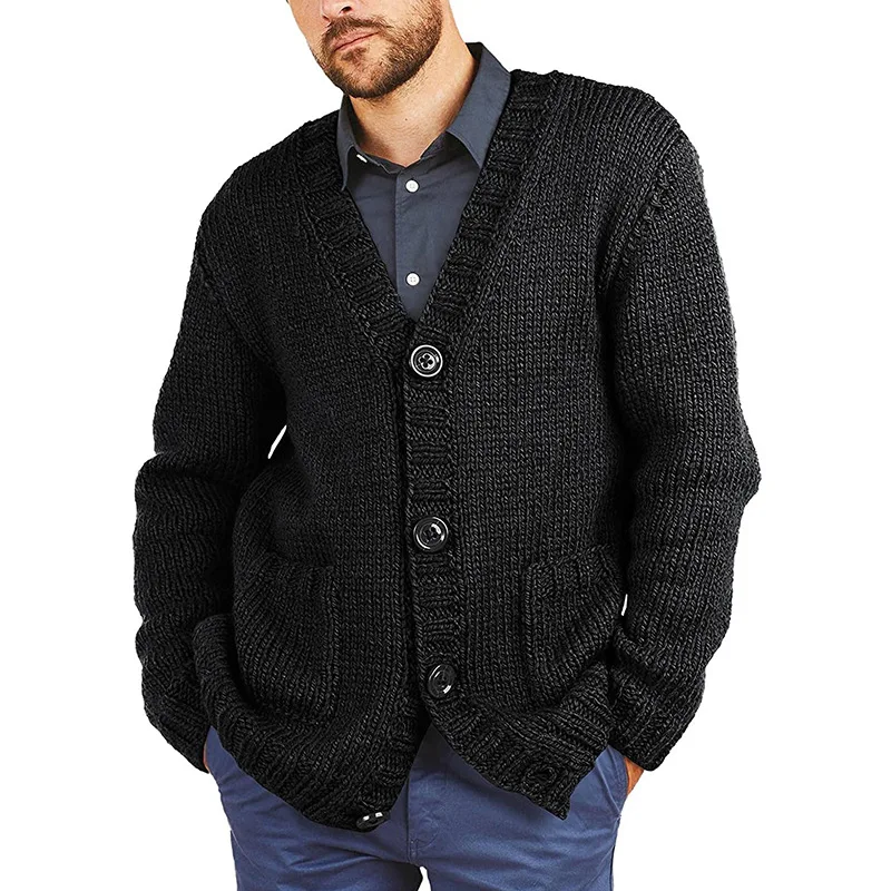 

Men's Sweater Cardigan Autumn And Winter New Solid Color V-Neck Casual Large-Size Sweater