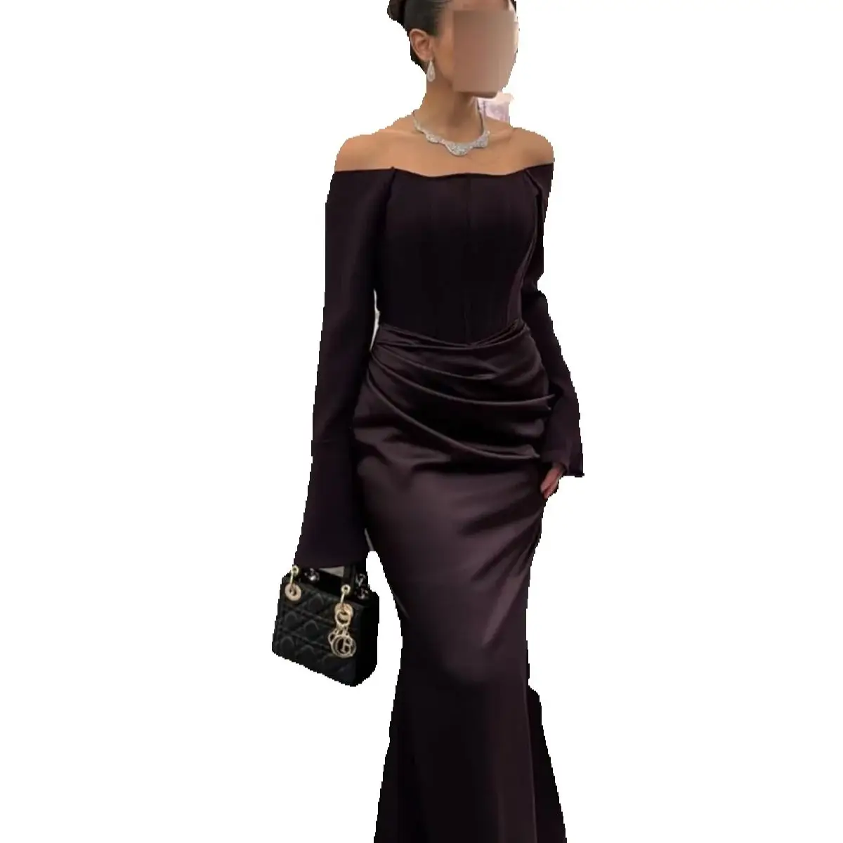 

Dark Purple Long Evening Dress 2025 Elegant Wedding Party Dress For Woman Mermaid Long Sleeve Prom Dress Ankle Length Customized