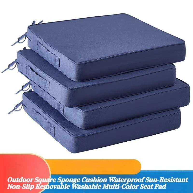 Outdoor Waterproof Sun‑Resistant Square Sponge Cushion Non‑Slip Removable Washable Seat Pad Multi‑Color Optional