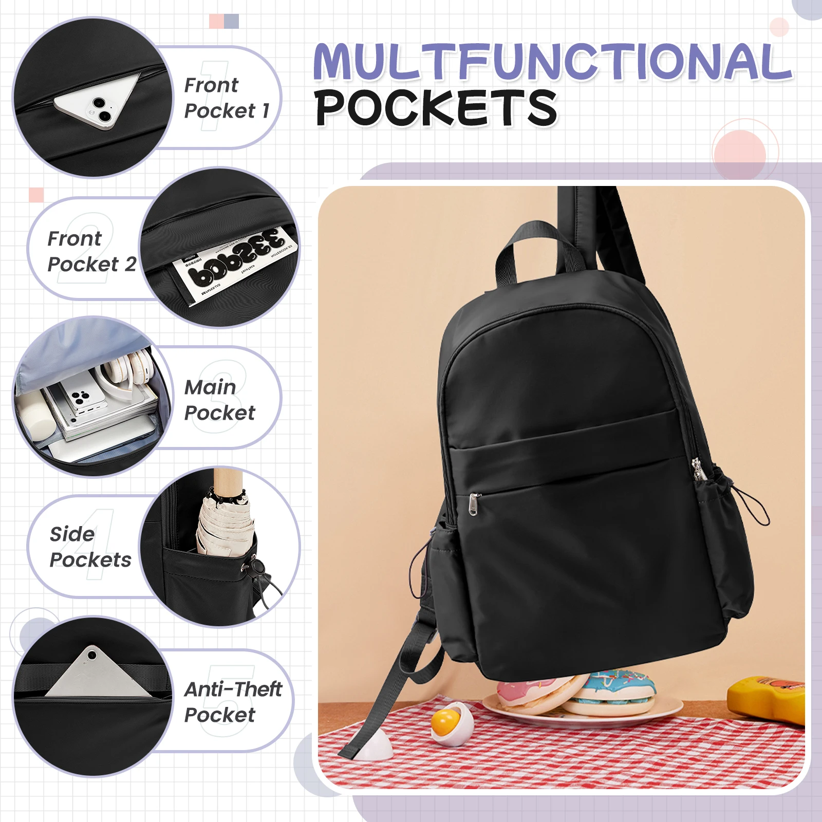 ﻿ Women School Backpack for Teenagers Girls Waterproof Preppy Casual Bookbags Simple Lightweight Travel Daypack Laptop Backpack