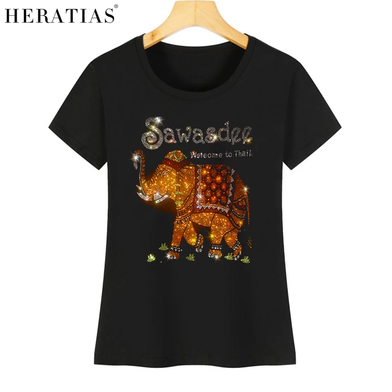 Hot selling online red Thai elephant drill T-shirt Ladies summer casual cotton short-sleeved T-shirt soft and comfortable S-4XL