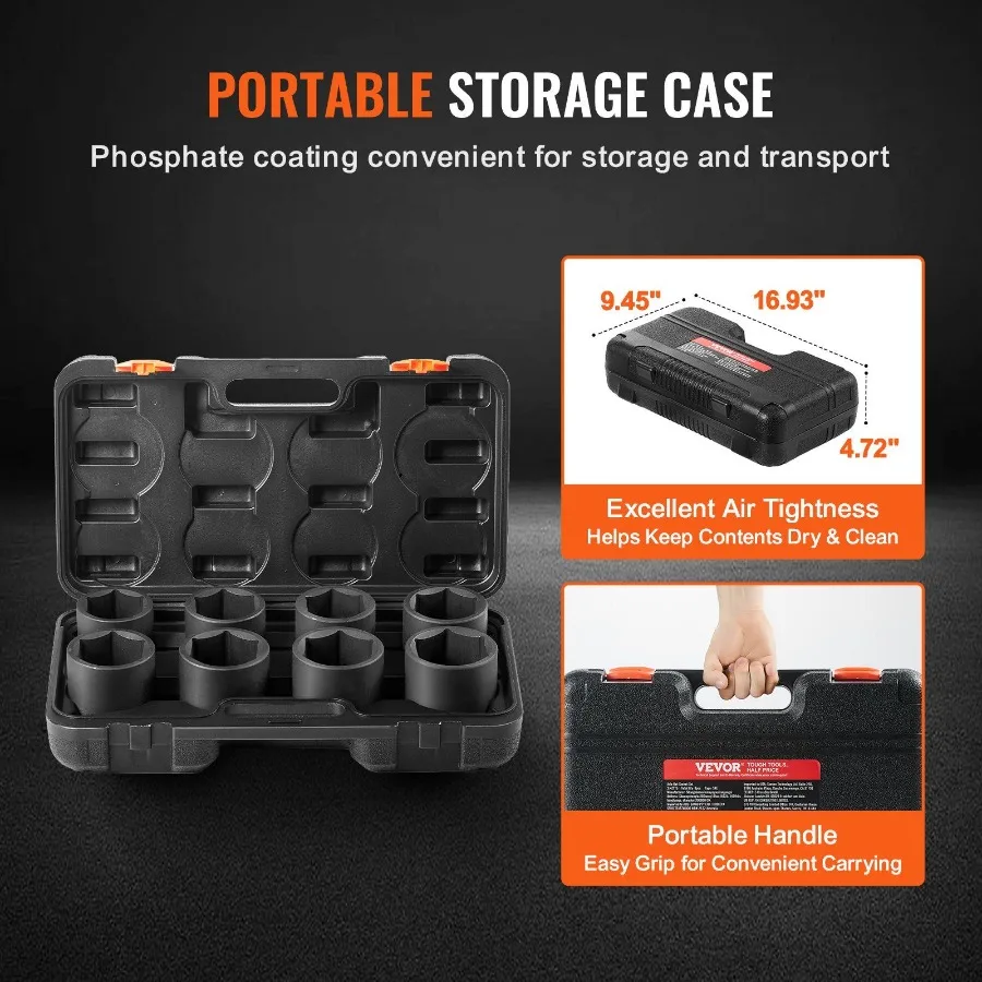 Set di bussole a impatto per dado dell'asse 3 4 Drive 6Point 8PCS Presa per dado mandrino SAE