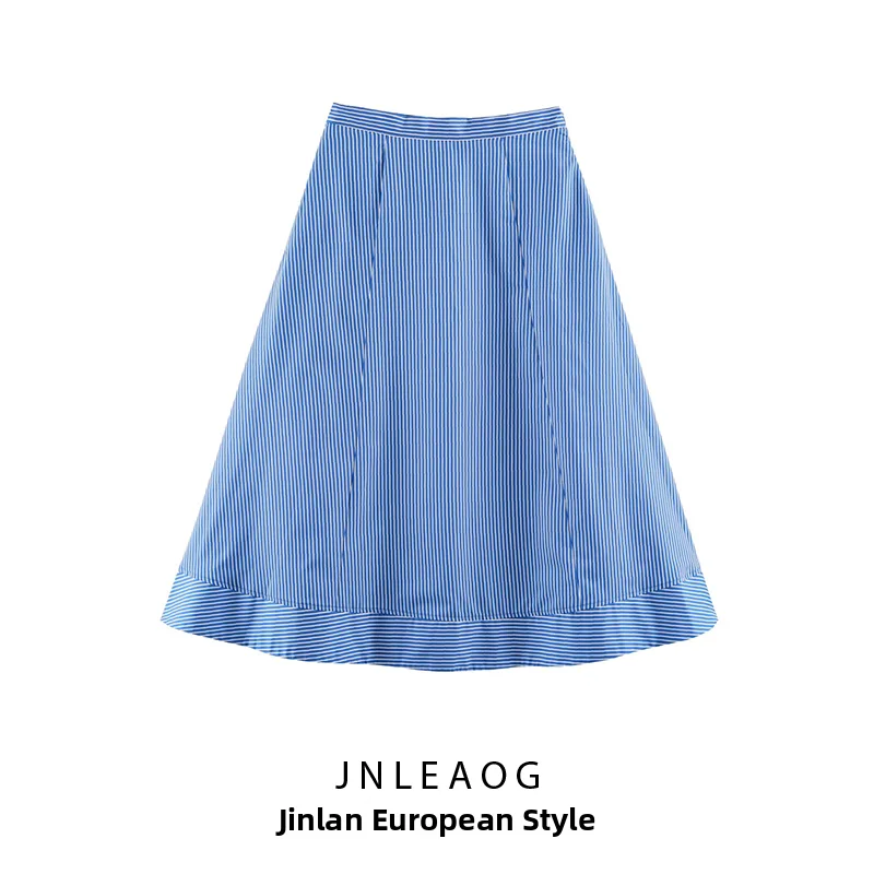 JNLEAOG Summer New Women's Fashion Stripe Design Cowl Neck Skirt Versatile Stylish French Style Polyester Fiber Casual Wear