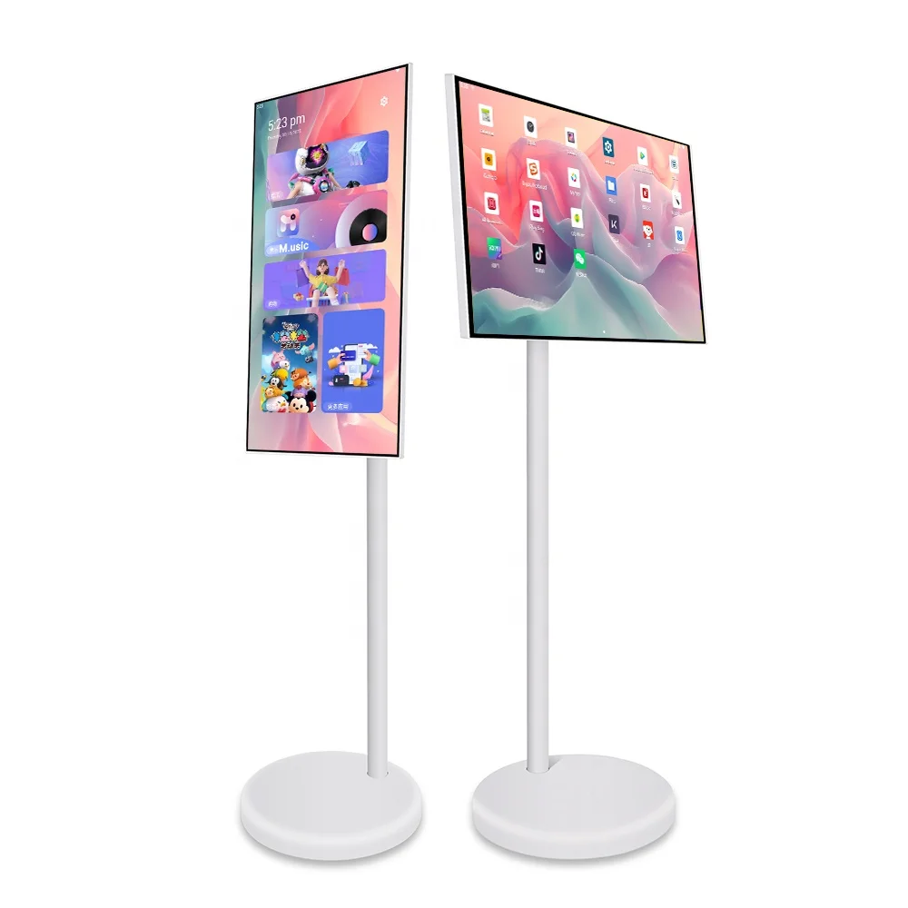 

Top Selling 27 32 Inch Portable Smart LED White TV with Movable Wheels Base Android 13 Office Home Use