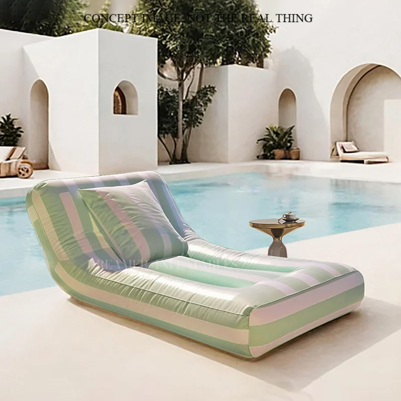

New Swimming Pool Inflatable Lounger PVC Striped Inflatable Floating Bed Outdoor Blow up Lounge Chair
