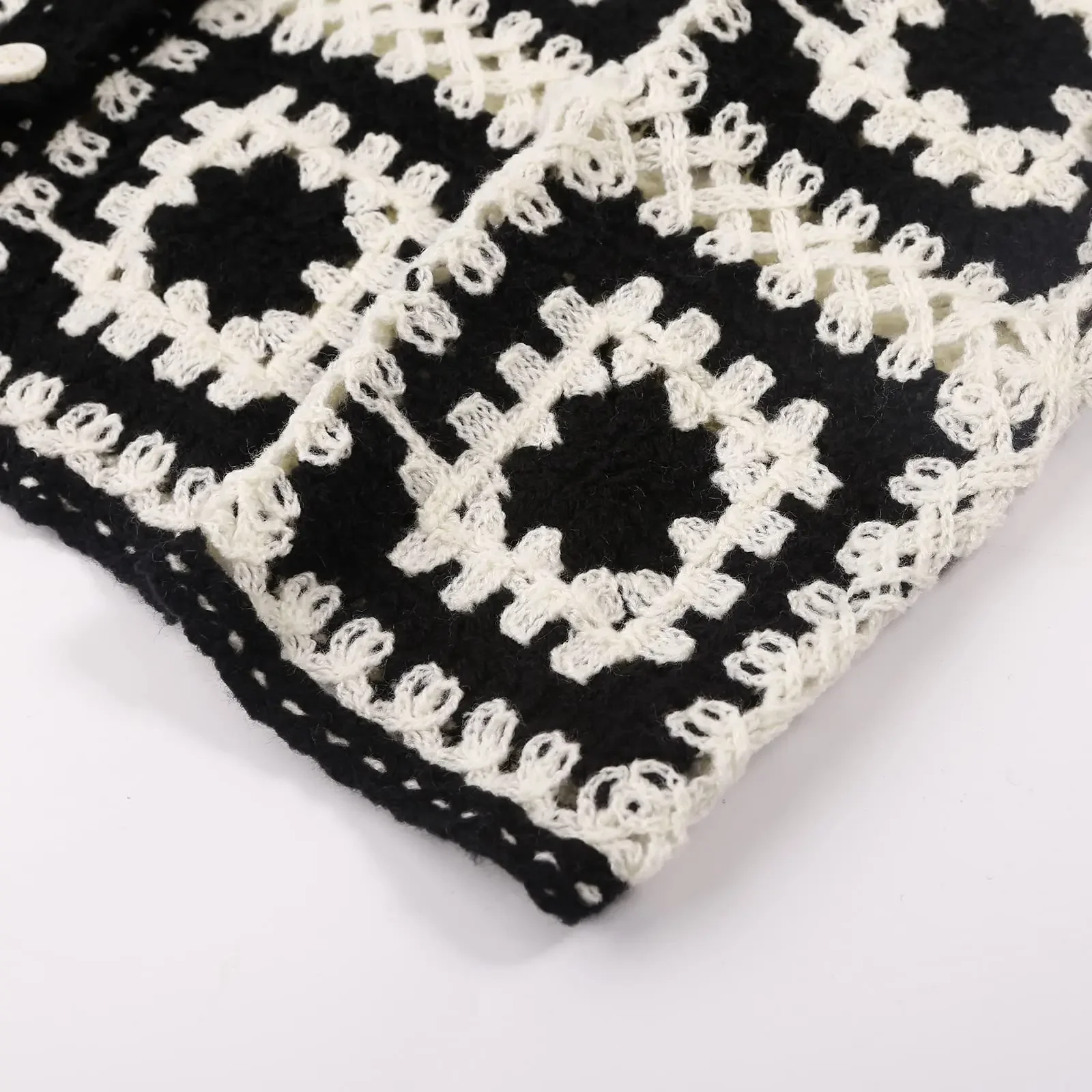 الأزهار الكروشيه سترة أعلى الياقات زر متابعة قصيرة الأكمام شير المحاصيل متماسكة سترة علوية للنساء Teengirl Fairycore خمر الزي