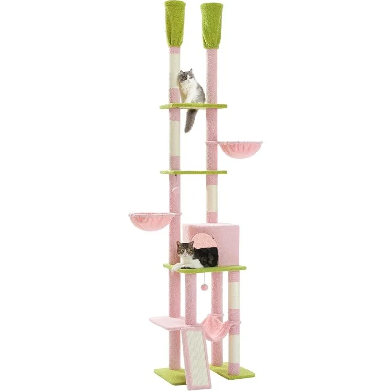 

PAWZ Road Pink Cat Tree, Floor to Ceiling Cat Tower with Adjustable Height(85-112 Inches), 7 Tiers Climbing Activity Center with